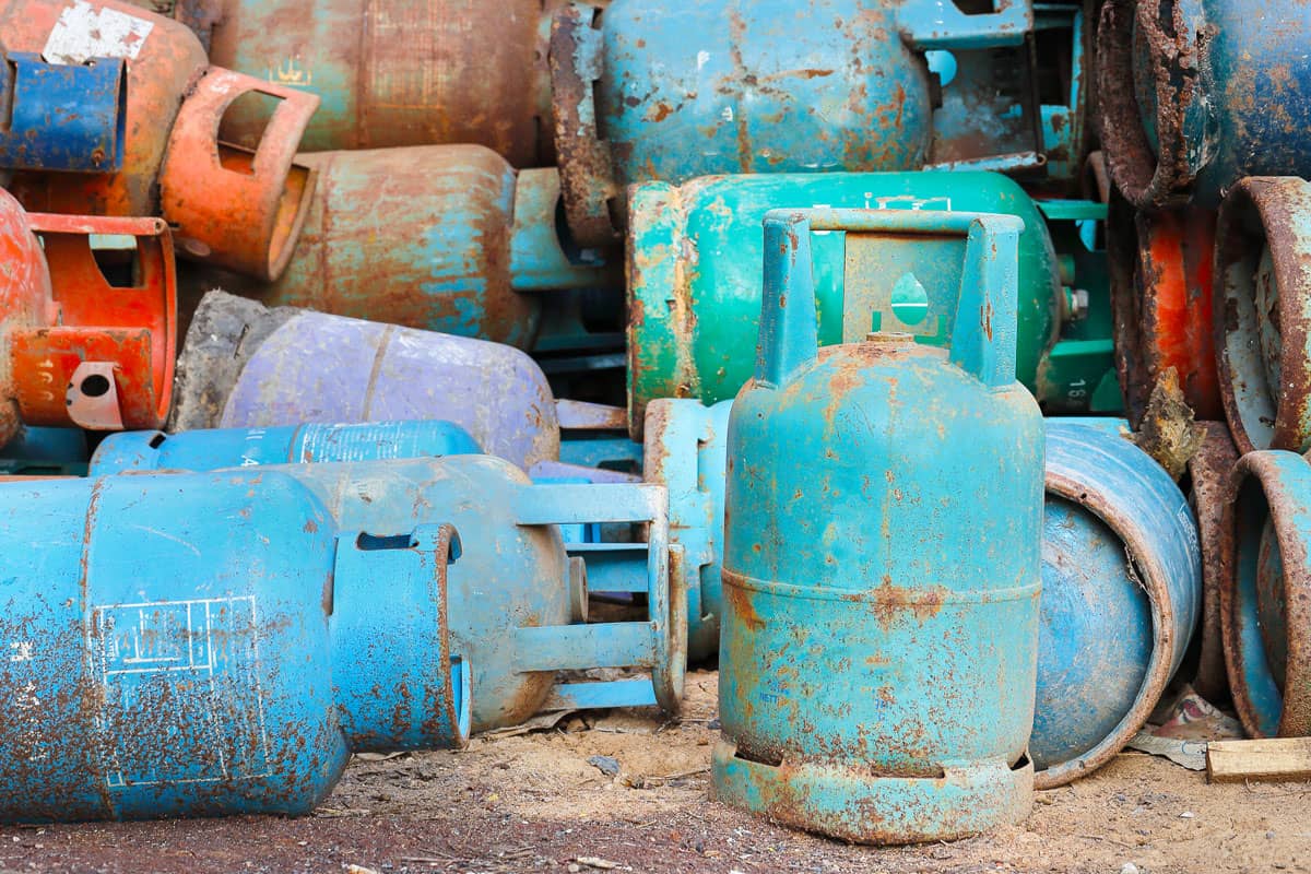 old gas tanks wait for recycle