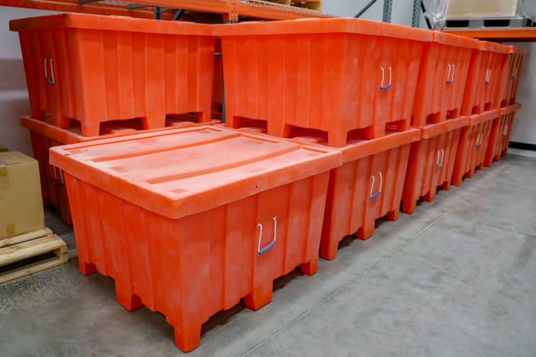 Large orange bulk containers with lids, What Sizes Do Storage Bins Come In?