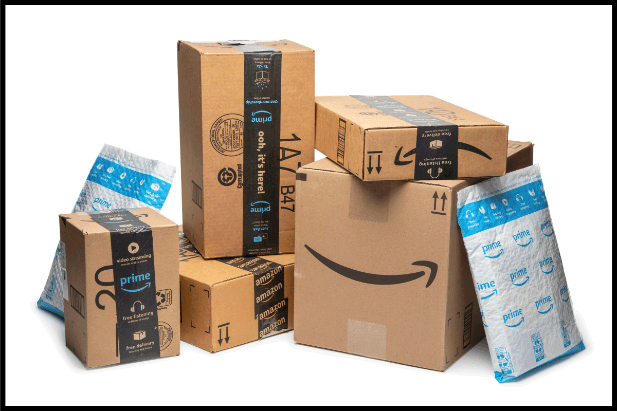 amazon packages, boxes, bubble mailers on white background. Can You Reuse Amazon Bubble Mailers