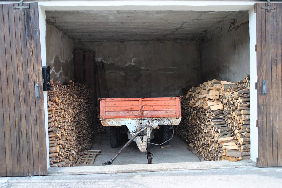 garage for the tractor trailer parking and storage firewood