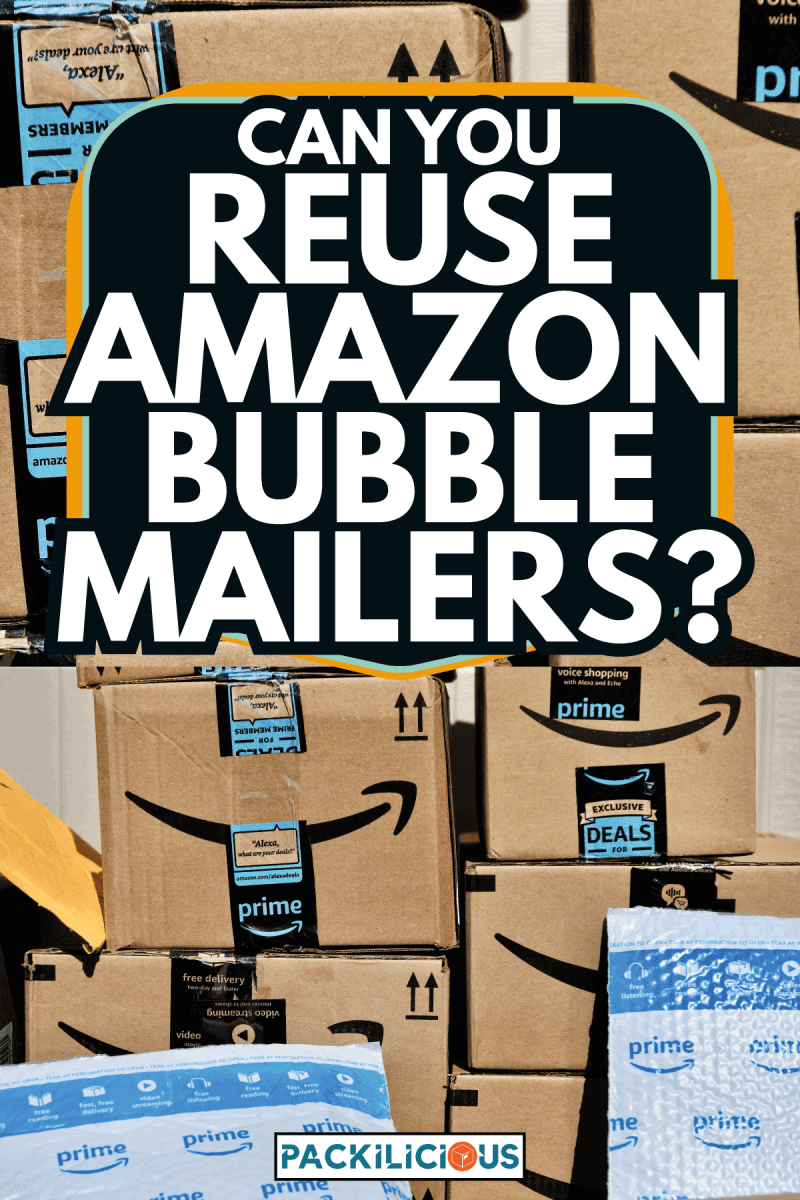 large Amazon Prime delivery consisting of several packages delivered to the front door of a home. Can You Reuse Amazon Bubble Mailers