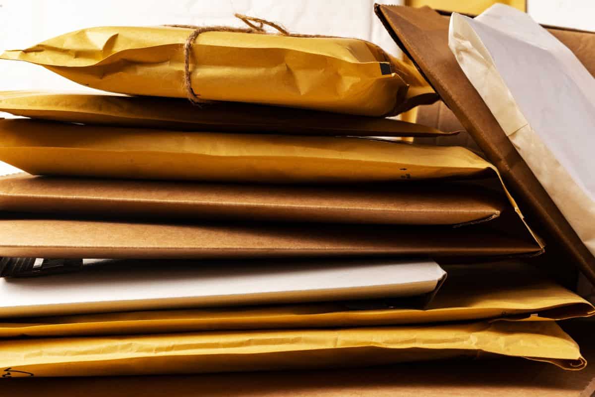 stack of padded mailing envelopes
