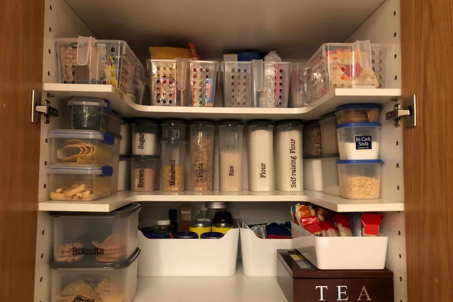 Close up of an organised pantry.