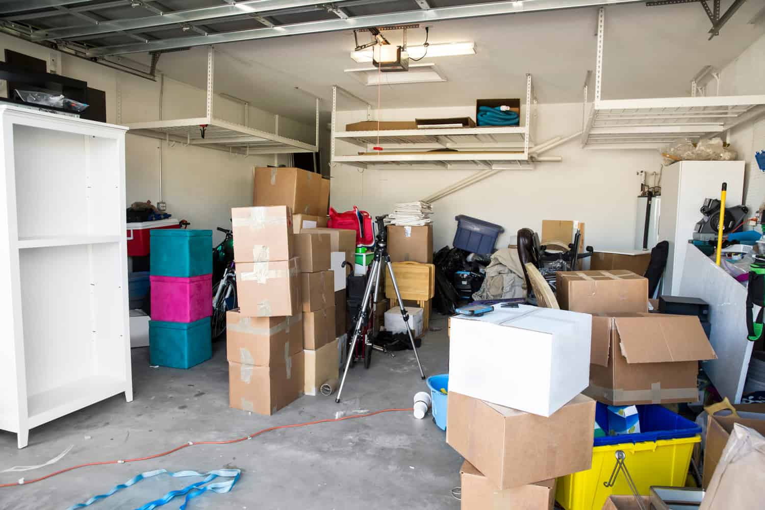 Garage full of cartons and belongings for move