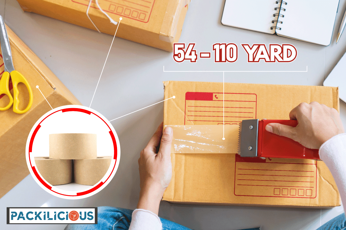Box being wrapped by tape to seal, How Long Is A Roll Of Packing Tape & How Much Is Needed When Moving