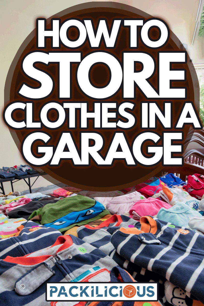 Tables full of dishes, toys, and children's clothing for sorting at a typical American garage, How To Store Clothes in a Garage