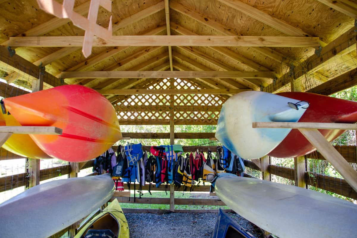 Organized kayaks on racks perfectly for kayak