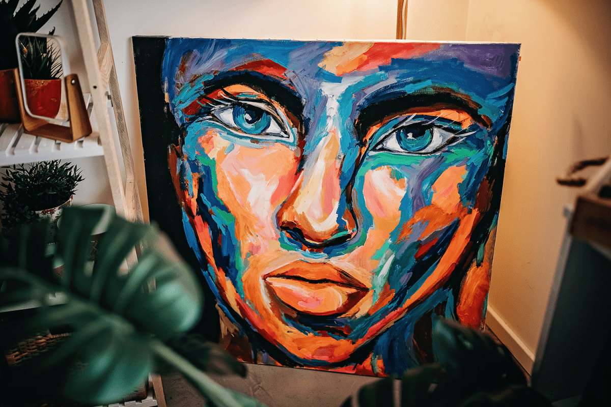 Paint of female face, acrylic paint