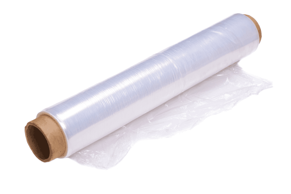 Roll of wrapping plastic stretch film isolated in white background