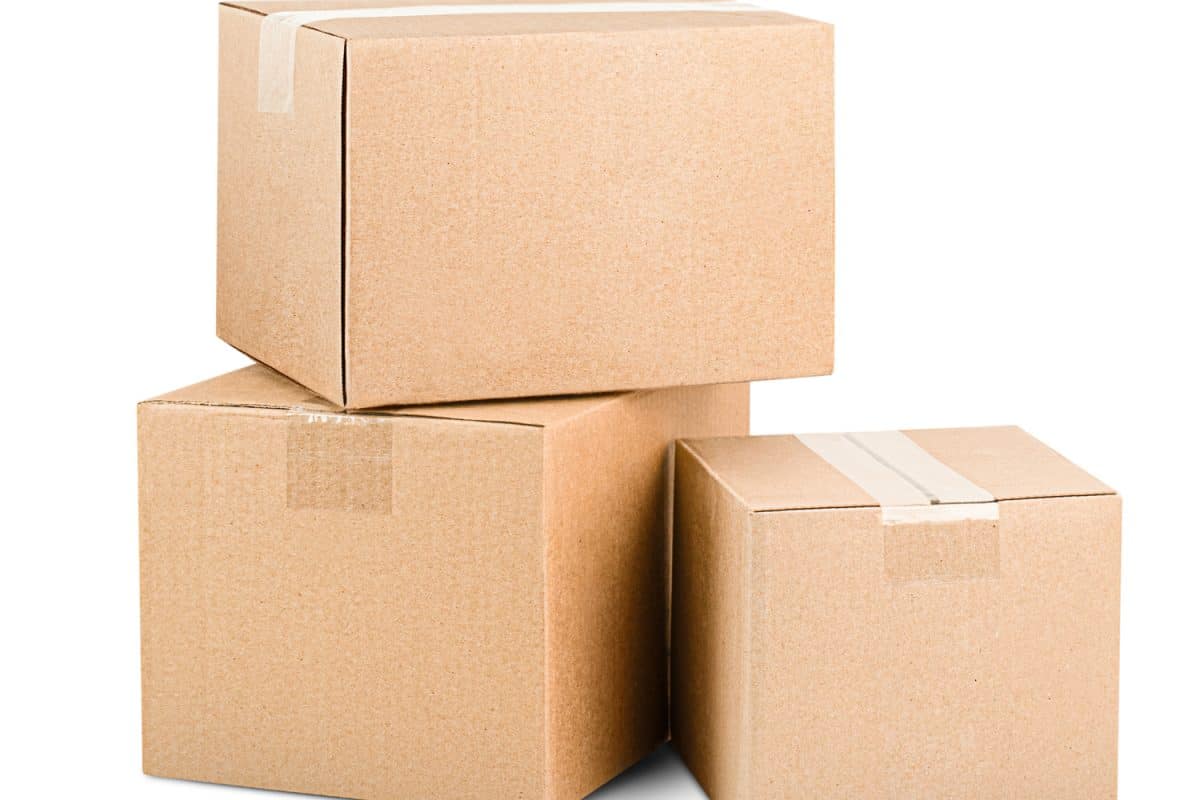 three cardboard boxes on white isolated background

